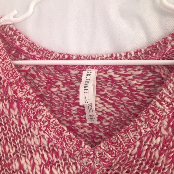 Aeropostale Hot Pink Cream Speckled Wool Chunky Knit V-Neck Sweater Large NWT - Picture 7 of 10